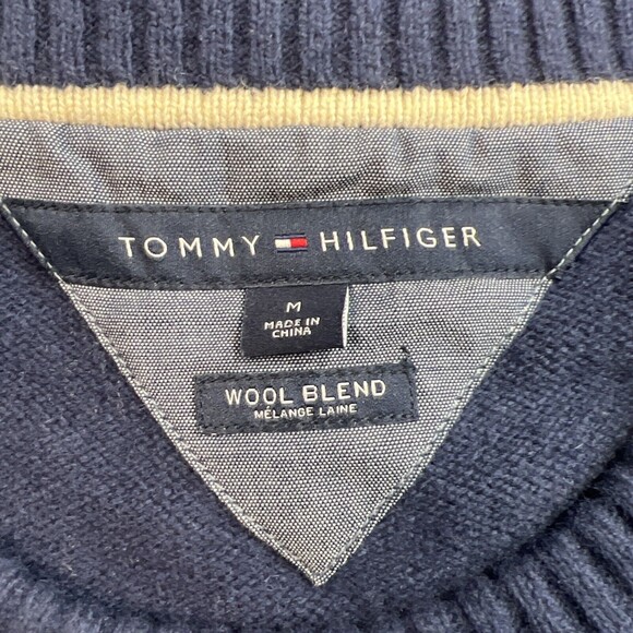 Vintage Tommy Hilfiger Men's Lambs Wool Blend Navy Grandpa Golf Sweater Size M - Picture 5 of 12